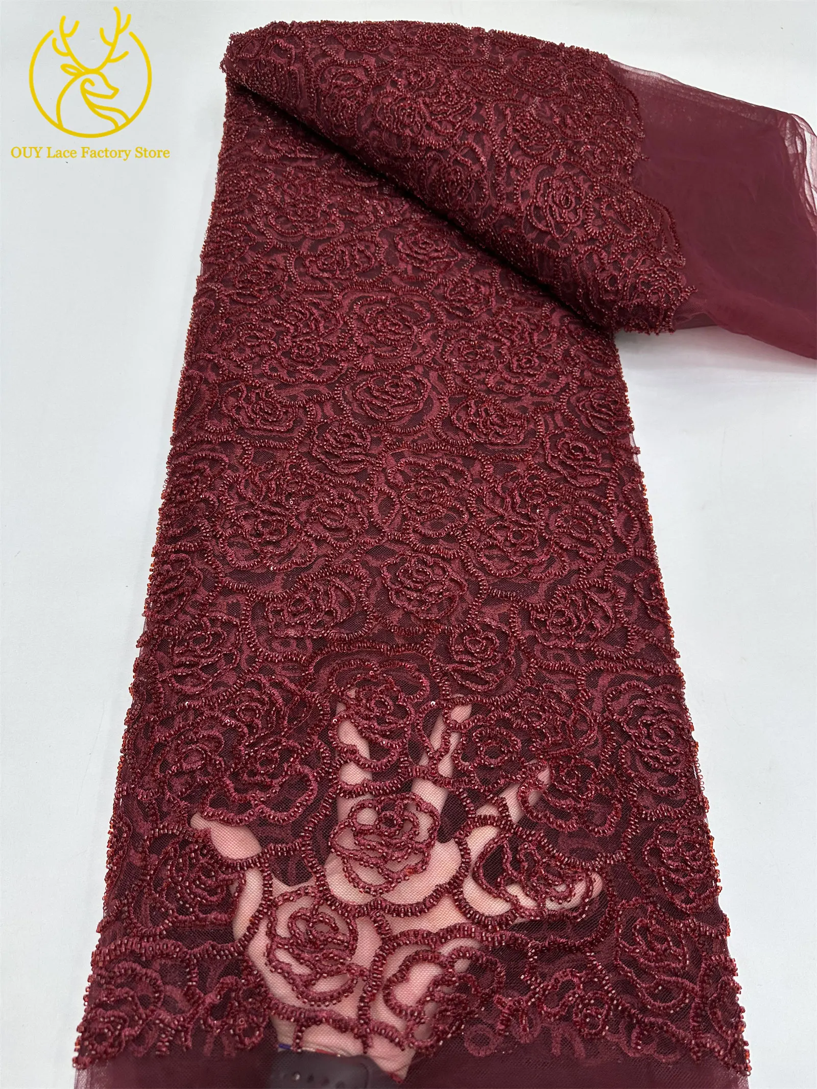 Stickerei-Blumen Perlen-Pailletten Spitzenstoff Französischer Tüll Netz-Stickerei Nigerianischer Spitzenstoff Brautkleid-Stoff – Detail 16