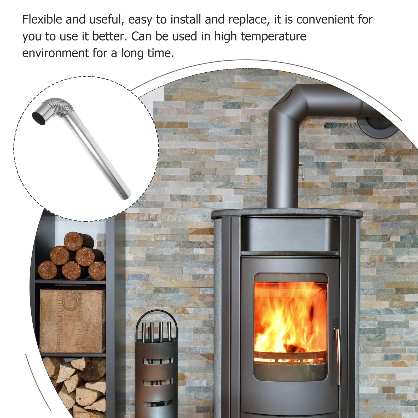 

Flue Chimney Fire Stove Pipes Extension Tube Double-layer Stainless Steel for Heating Roof