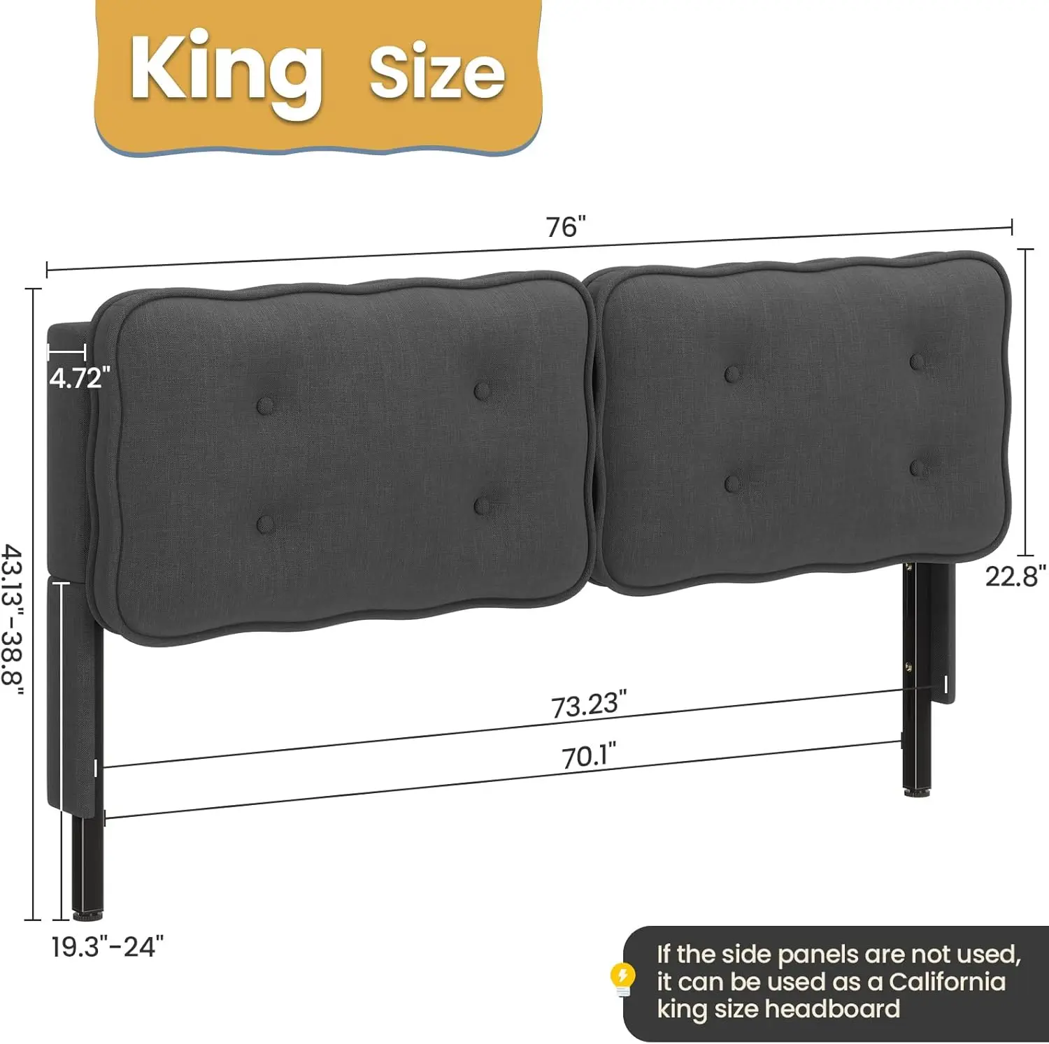 King Size Upholstered Headboard with Storage Linen Tufted King Size Headboard Only Modern Biscuit Shape Headboard with Ad