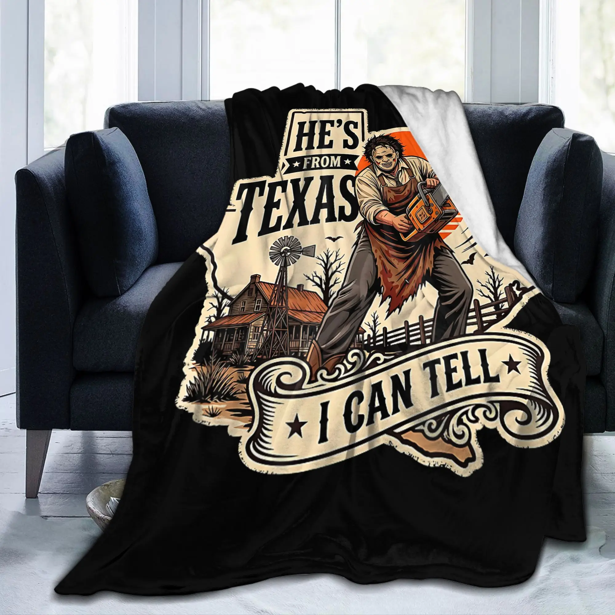 Hes from Texas I Can Tell Chainsaw Blankets Horror Halloween Flannel Soft Bedding Throw Blankets Bedspread Spring Autumn Outdoor