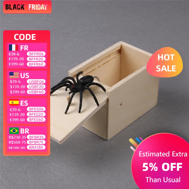 Funny Scare Box Prank Spider Wooden Fidget Anti-stress Scare Toy Box  Play Trick Joke Surprise Adult Halloween Toys For Children