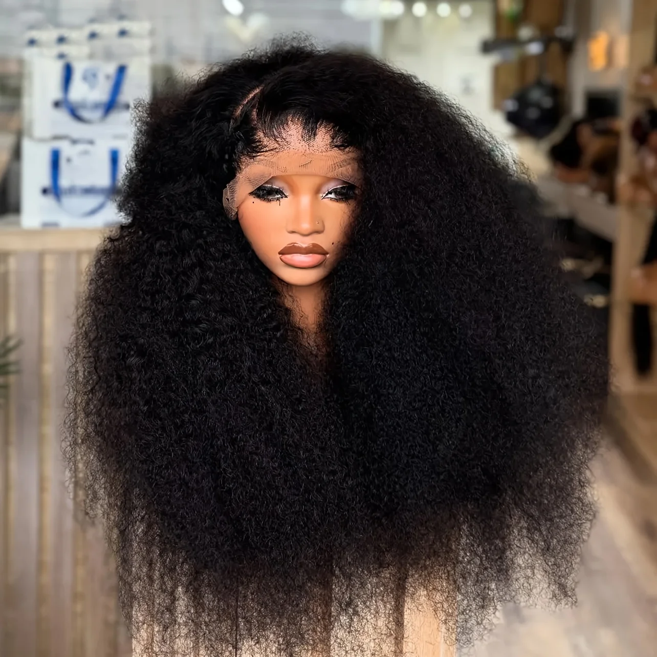 

Soft 26"Long Natural Black Preplucked 180Density Glueless Kinky Curly 13*4 Lace Front Wig For Women BabyHair Daily Synthetic
