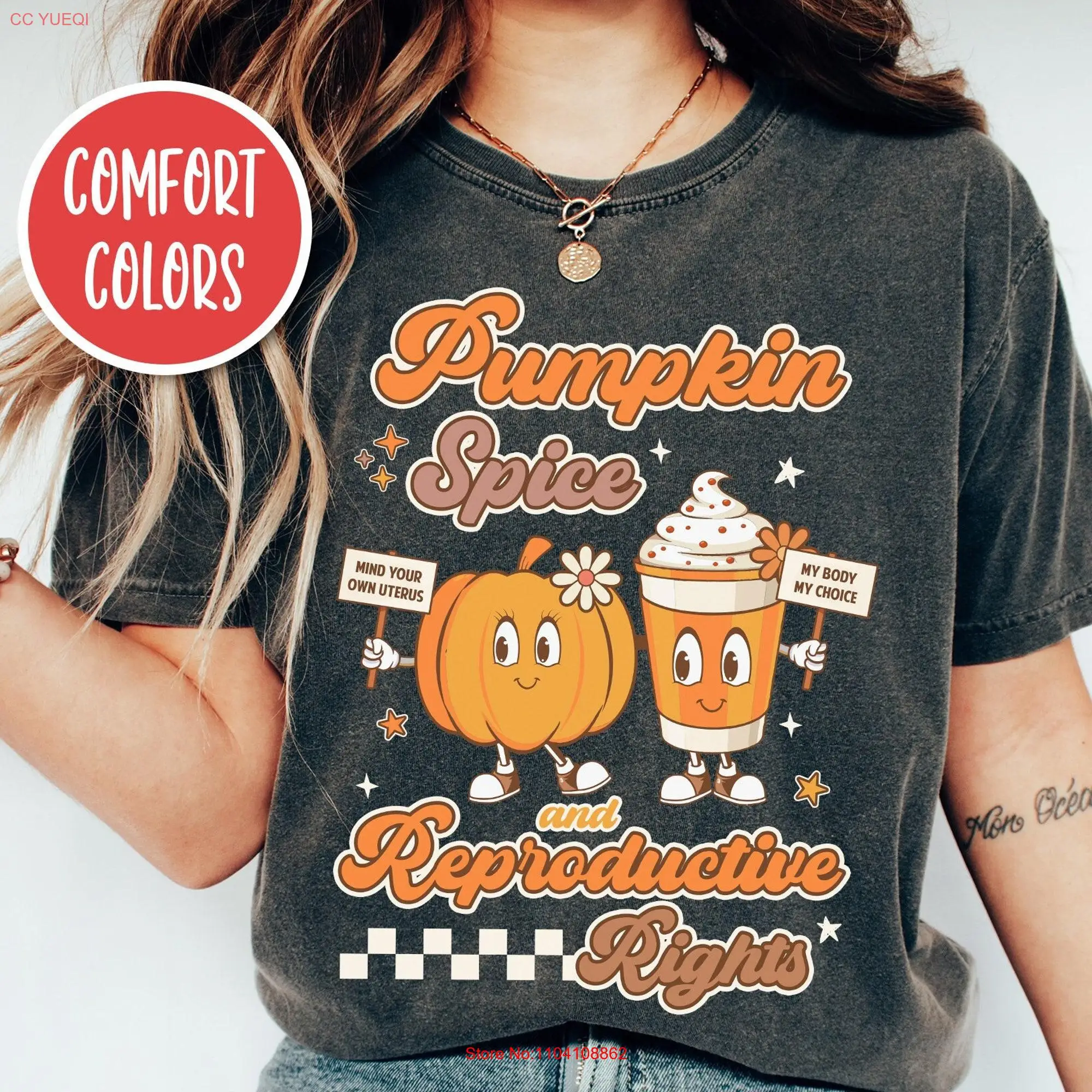 Pumpkin Spice And Reproductive Rights T Shirt Comfort Colors Pro Choice Roe FeminisT Retro Halloween Fall Apparel