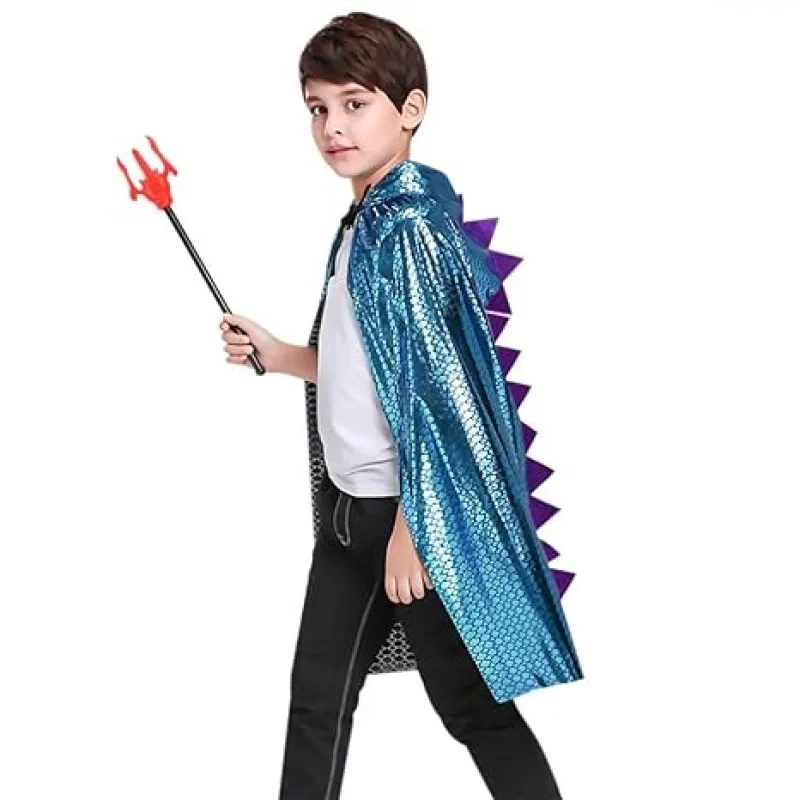 Kids Dinosaur Cape Dragon Hooded Cloak  Halloween Christmas Festival Cloak Party Fancy Cape Cosplay Costume 3-8