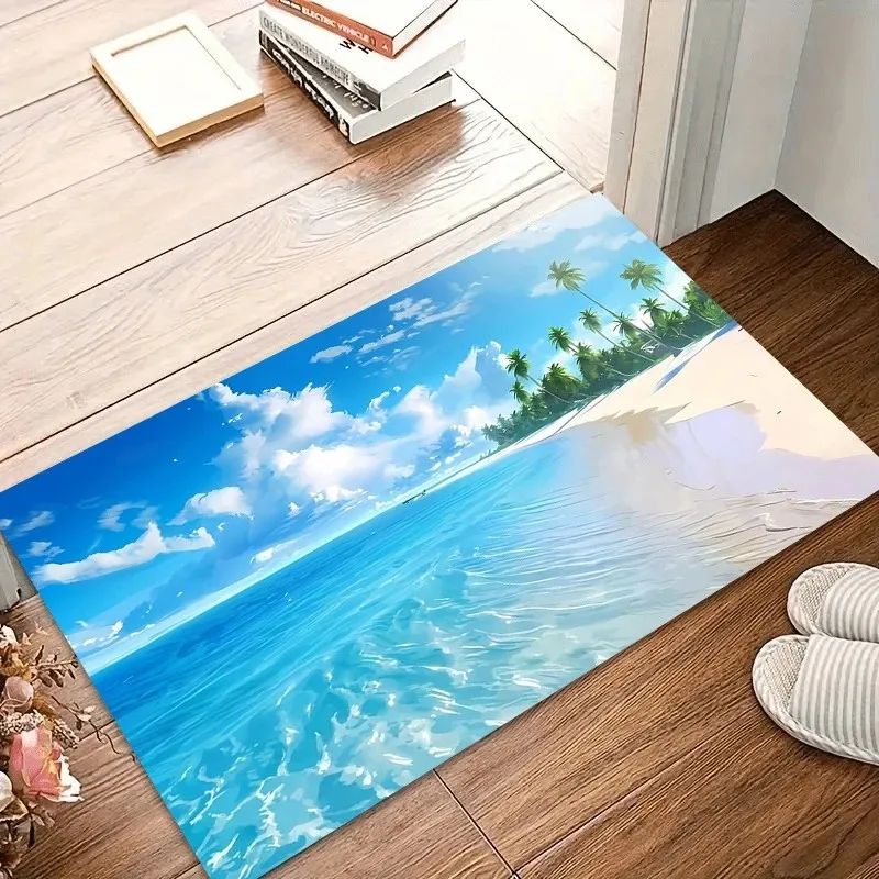 VIKAMA Tropical Beach Washable Rug Pet-Friendly Floor Mat Living Room Entryway Kitchen