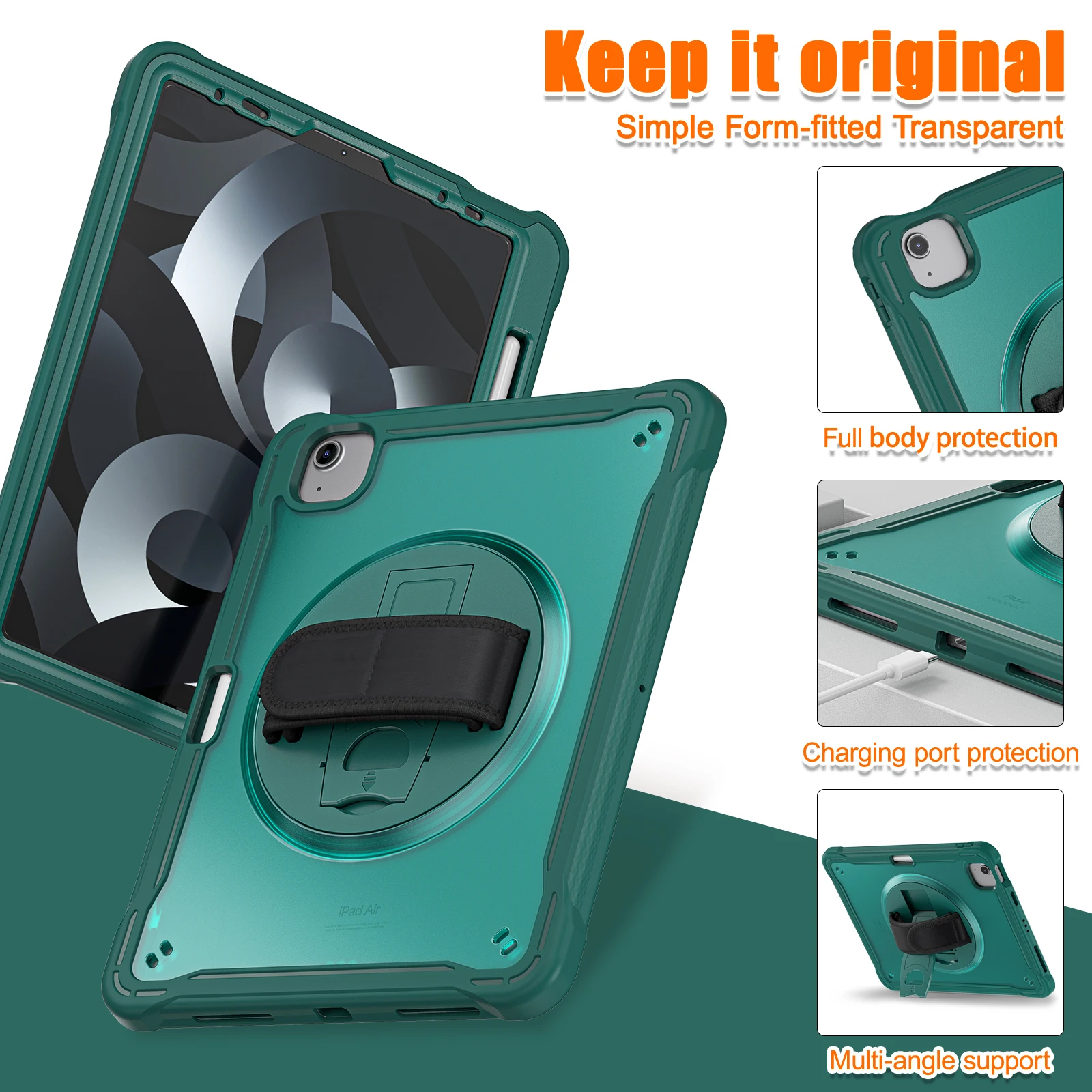 درع لجهاز iPad Air 11 2024 Air4/5 10.9 بوصة Pro11 2021 2020 2018 جهاز لوحي مقاوم للصدمات يدور 360 درجة مع غطاء حزام اليد #5