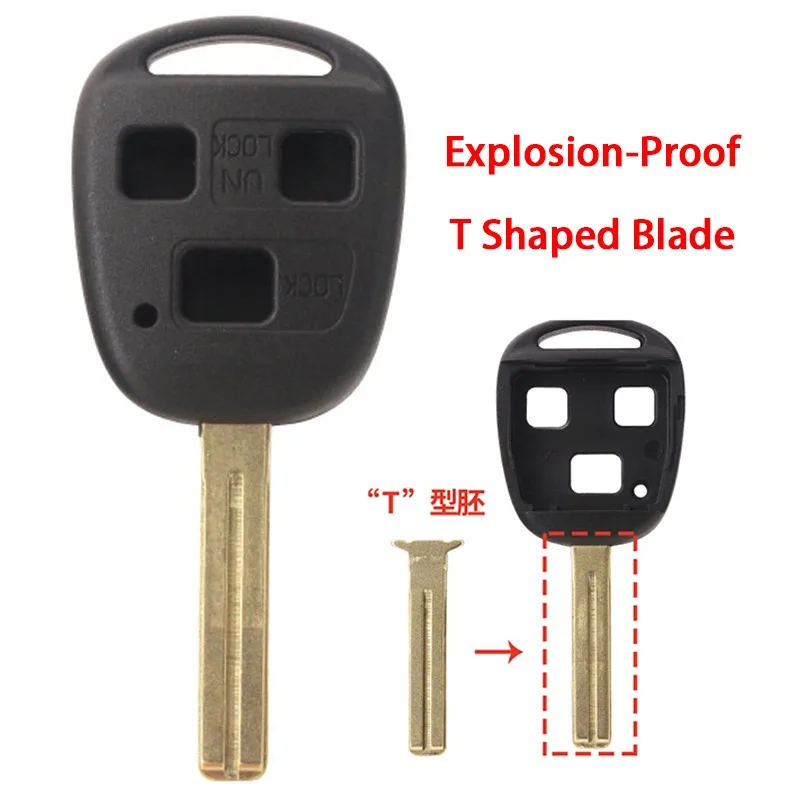 For Toyota Remote Shell Explosion-Proof TOY43 Easy-Cut White Copper T Shaped Blade without Label And Sticker 3 Buttons