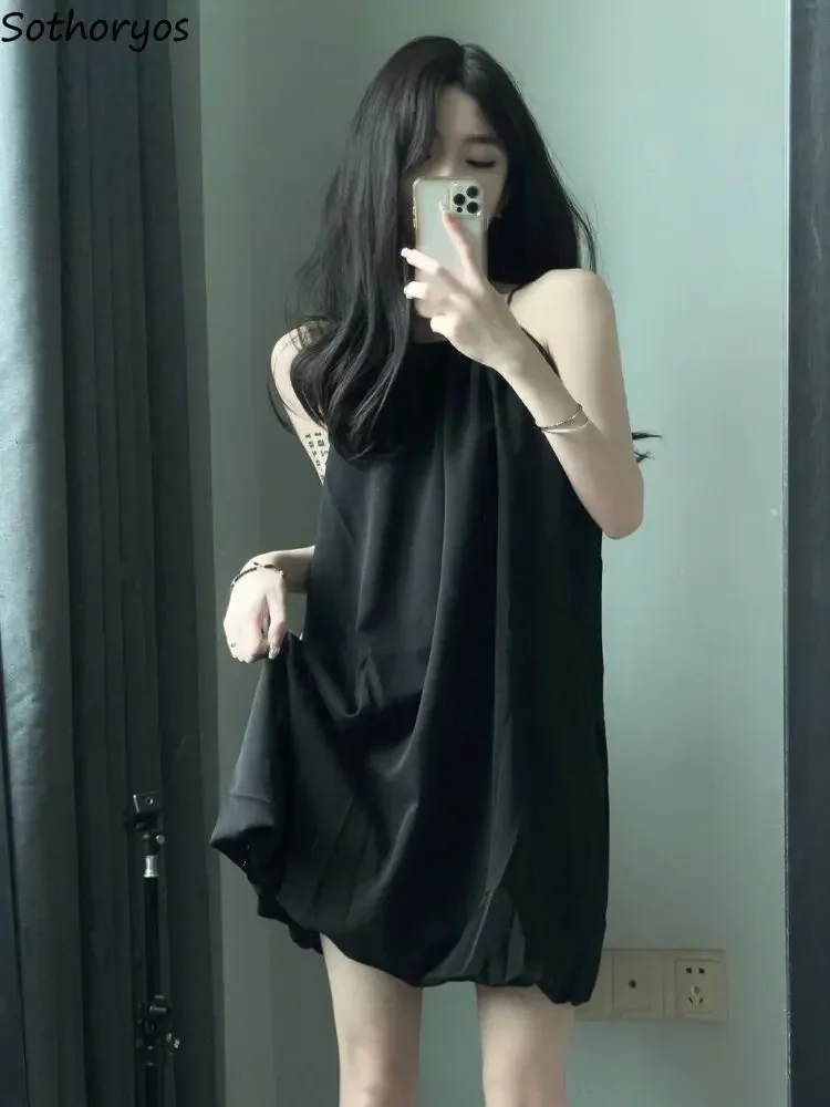 Black Nightgowns Women Sexy Summer Sleeveless Design Simple Elegant Temperament Female Trendy French Style Sleepwear Cozy Daily