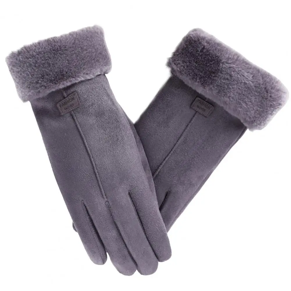 Attractive Driving Gloves Wear-resistant Suede Gloves Windproof Cute Furry Cuffs Full Finger Warm Mittens Cold Resistant