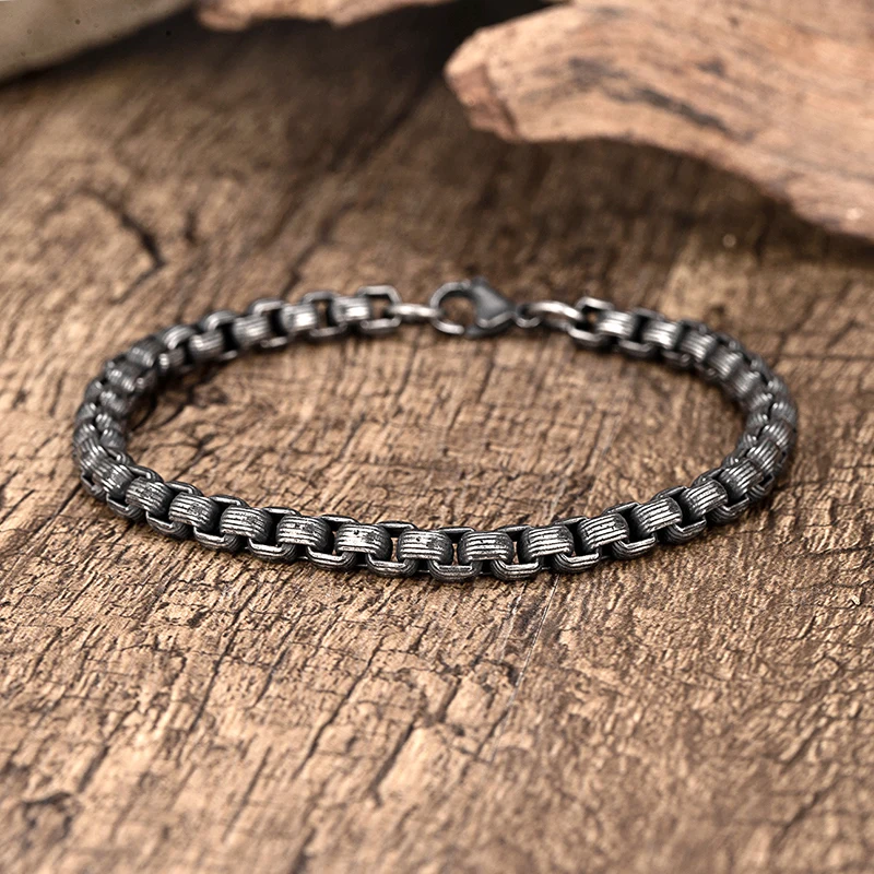 Men Vintage Punk Hip Hop lobster clasps Bracelet Boy Trendy Personality Coarse Stainless Steel Cast Wristband For Boyfriend Gift