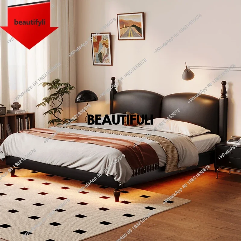

Q181 French Modern Double Bed 200×180cm Luxury Black White Hotel Bedroom Beds King Adults Cloud Led Cama De Casal Home Furniture