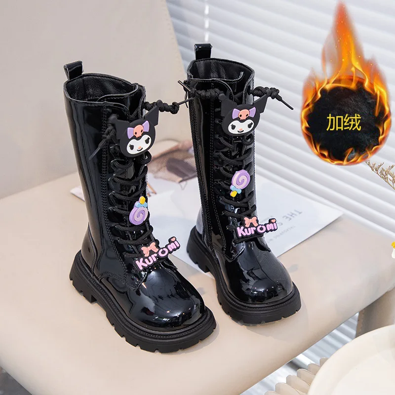 Child Fashion High Boots Kuromi Kawaii Cartoon Sanrios Keep Warm Winter New Anime High Boots Girl Shoe Cotton Boots Add Cotton