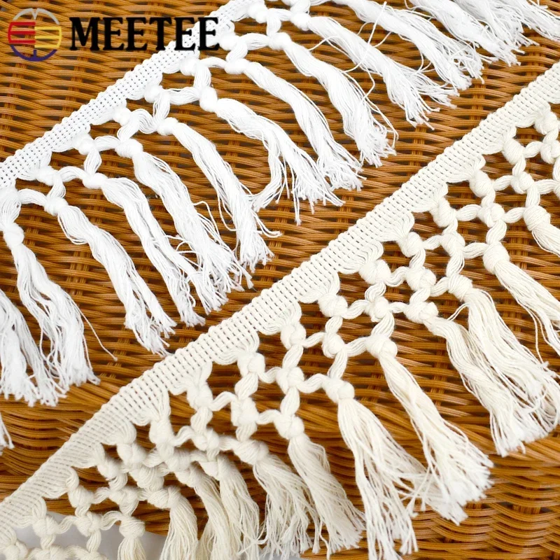 2/5Meters Meetee 9/10cm Cotton Tassle Lace Fabric Knotted Ribbon Yarn Broom Sling DIY Craft Hometextile Curtain Sewing Accessory