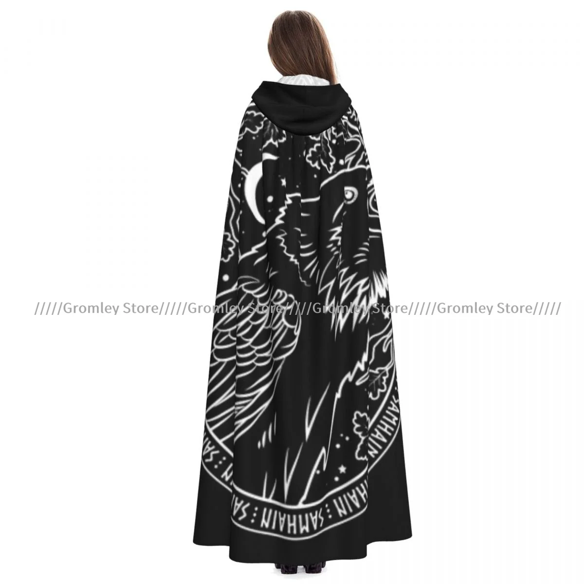 Adult Raven In The Branches Cloak Cape Hooded Medieval Costume Witch Wicca Vampire Halloween Costume Dress Coat