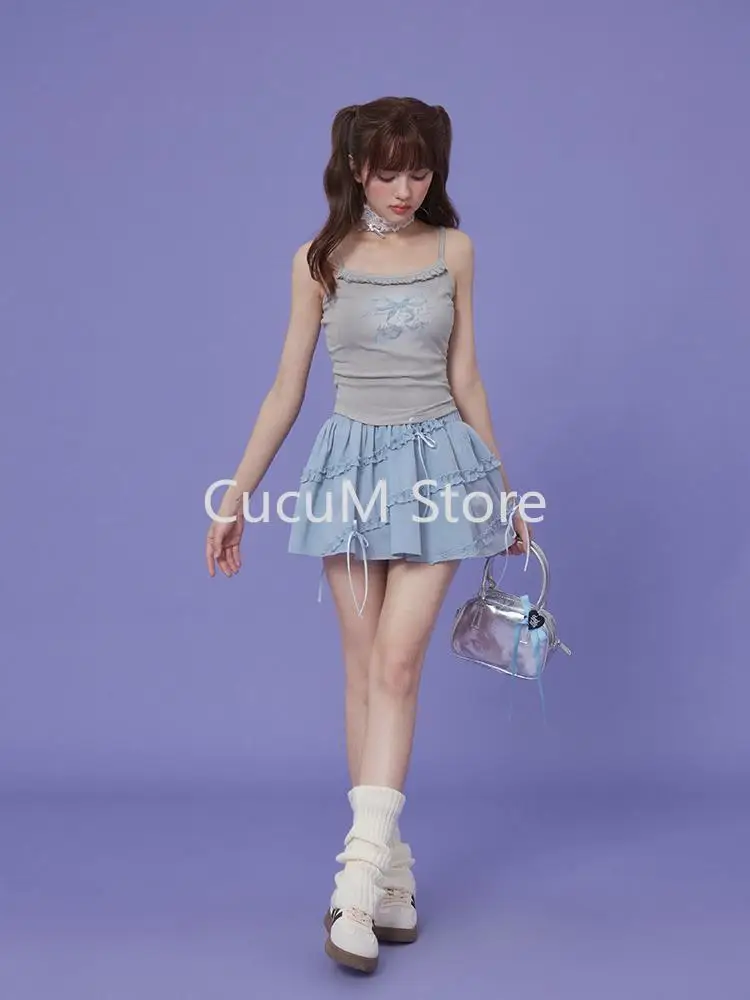 2024 New Blue A-line Bow Skirt Vintage Y2k Jean Skirt 90s Aesthetic Harajuku Korean Elegant Cowboy Skirts 2000s Clothes Chic