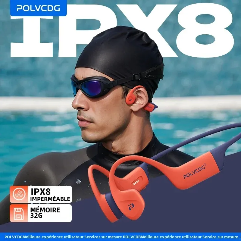 POLVCDG écouteurs Bluetooth à Conduction osseuse 32GB mémoire IPX8 écouteurs de natation Bluetooth 5.4 matériau en Silicone 2024 nouveau X16