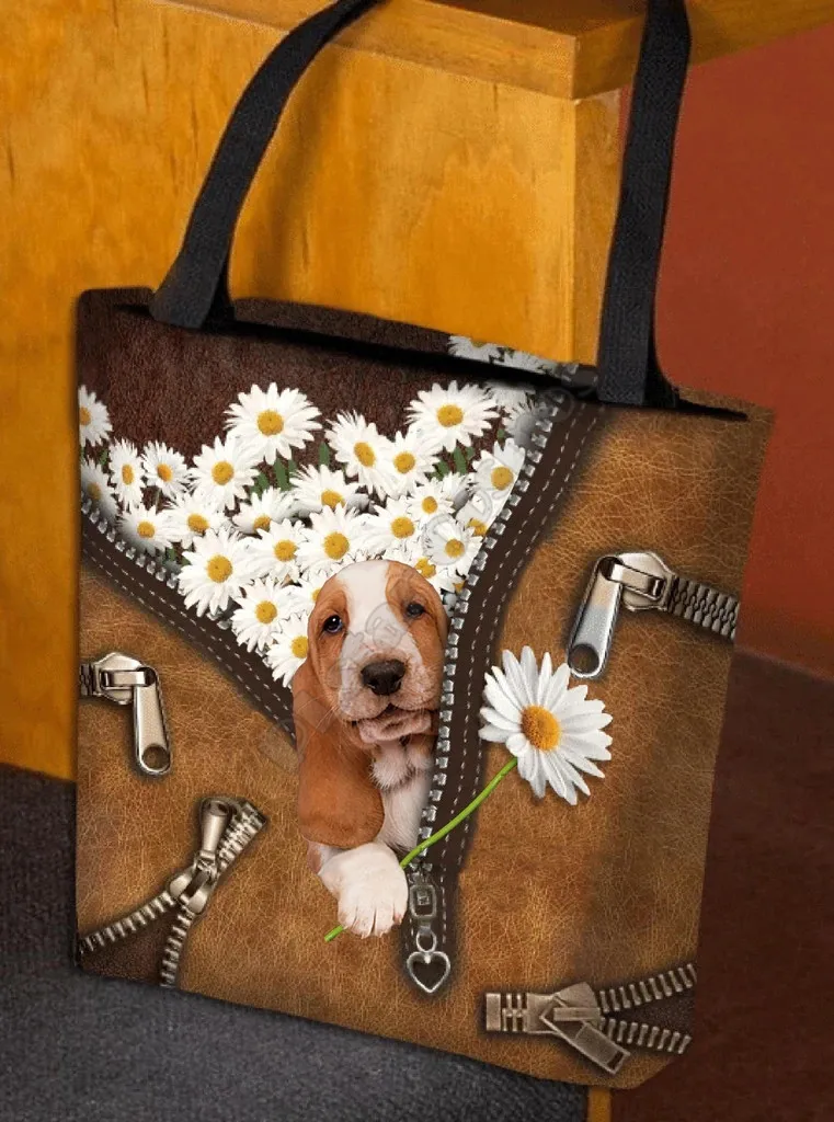 Akita Inu Daisy Women Tote Bag 3D Print Handle Storage Shopper Bag Funny Foldable Reusable Tote Multipurpose 12Style dog pattern