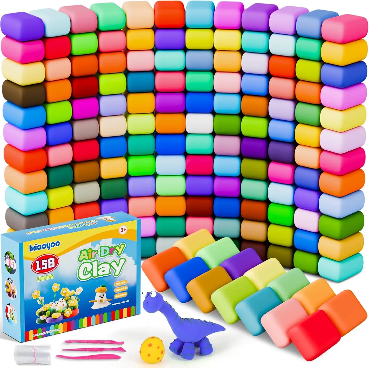 

Набор из 158 цветов глины для лепки, высыхающей на воздухе, для детей, игрушки для творчества с инструментами, безопасный нетоксичный набор для рукоделия, подарок для детей от 3 до 12 лет