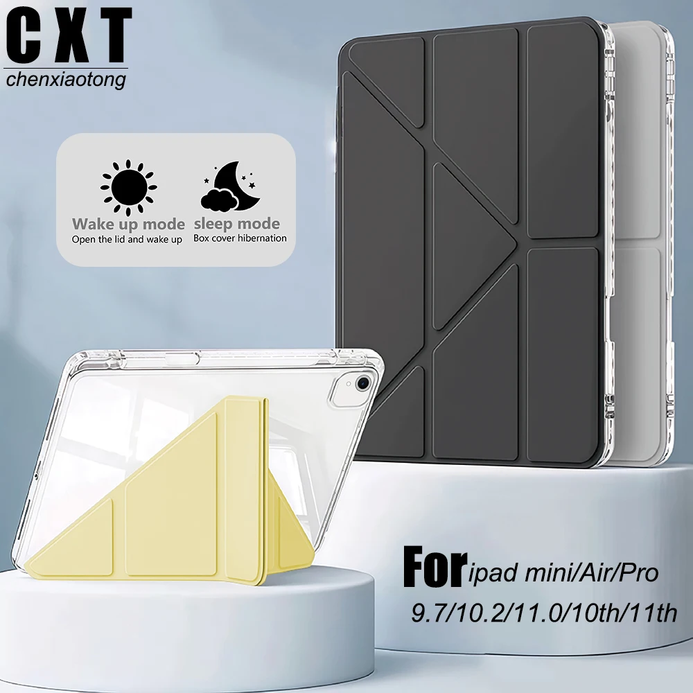 case for ipad 10th/11th A16 10.9 Acrylic transparent back shell Carrying pen slot function Multiple stent modes solid color