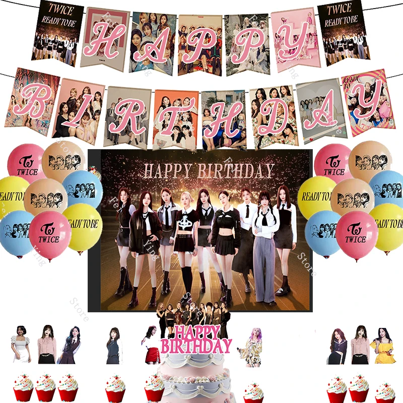 nging Kpop Twice Blocksed Birthday Party Decorations Disposable Tableware Supplies Banner Cake Topper Balloons Birthday Decorati