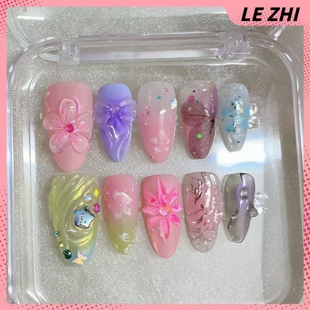 10Pcs Handmade High-End Vip Custom Press On Fake Nails Long Coffin Acrylic Fake Nails Cartoon Gothfrench Nail Party Sticker