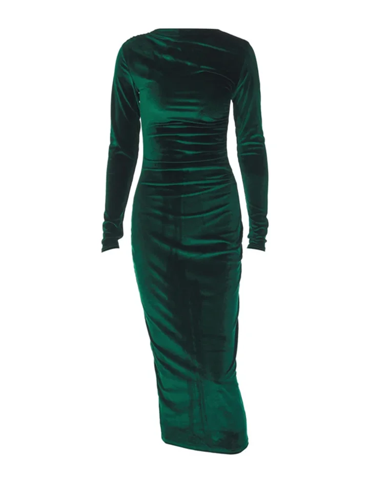 green emerald velvet dress Simple High Neck Velvet Green Long Flower Girl Dress 2 / Green