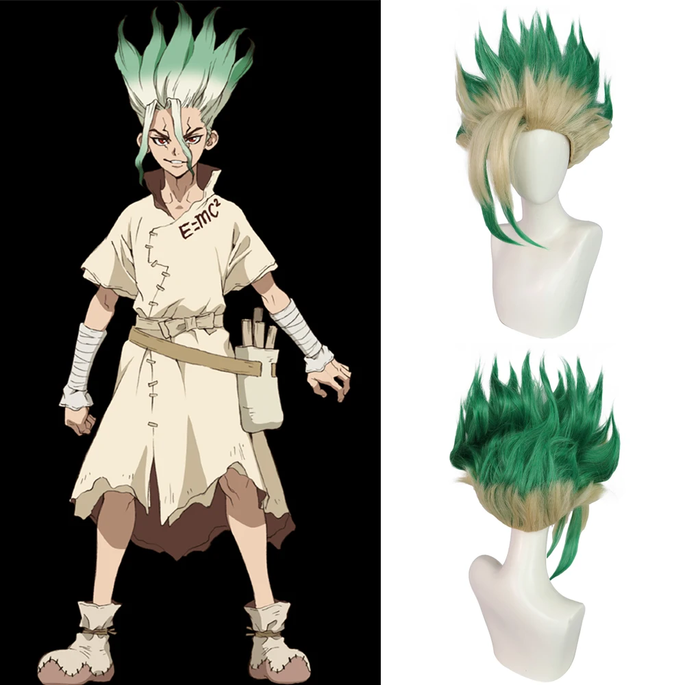 جودة عالية إيشيغامي سينكو شعر مستعار صناعي قصير متدرج باللون الأخضر من Dr.Stone مناسب للحفلات اليومية للعب الأدوار #1