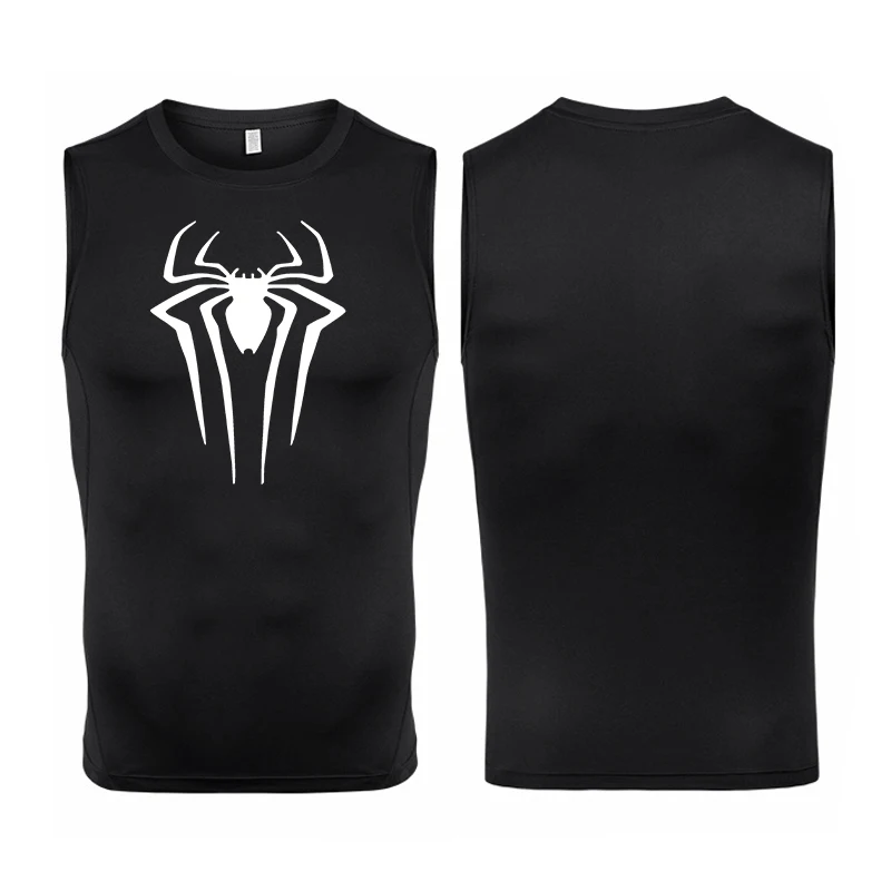 Spider Print Tank Tops for Men Athletic Quick Dry Sleeveless Compression Shirt Gym Workout Running Vest Baselayers Undershirts