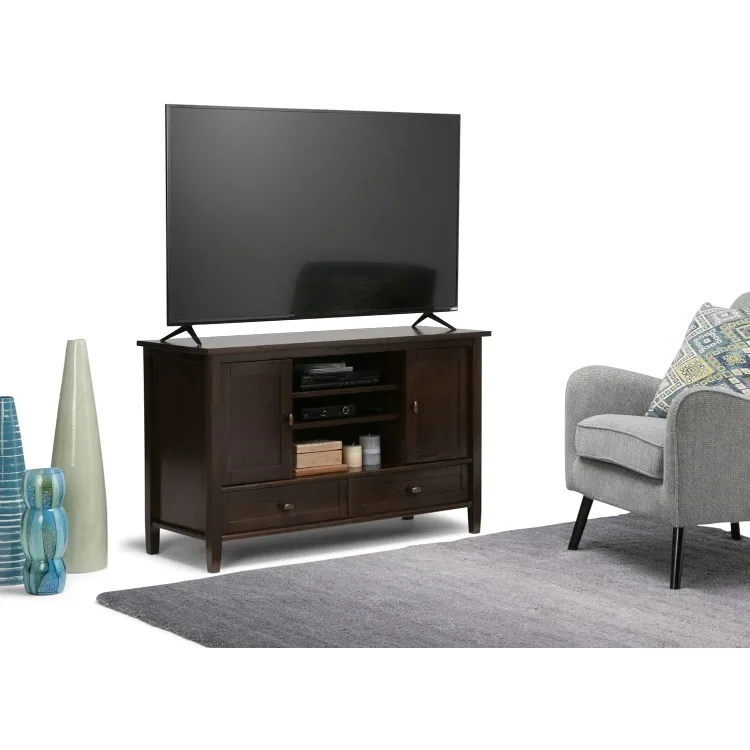 Warm Shaker SOLID WOOD 47 Inch Wide Transitional TV Media Stand in Tobacco Brown for TVs up to 50 Inches