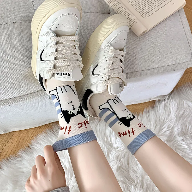 Funny Socks 2024 Fashion Harajuku Vintage Cotton Women Socks Casual Fashion Cartoon Printing Japanese Kawaii Girls Cute Socks