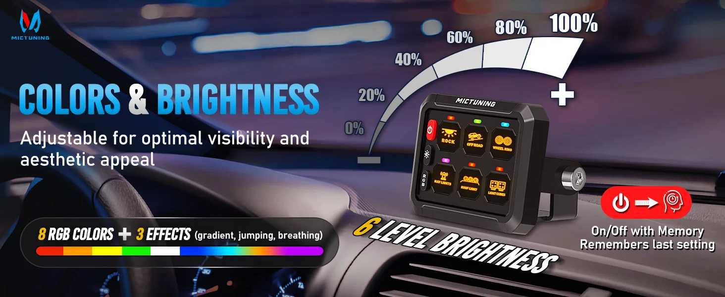 MICTUNING P1Y RGB 6-Gang-Schalttafel mit kabelloser Fernbedienung und App-Steuerung, Fernbedienung bis zu 230 Fuß, 12 V/24 V für LKW, Wohnmobil, Offroad – Detail 13
