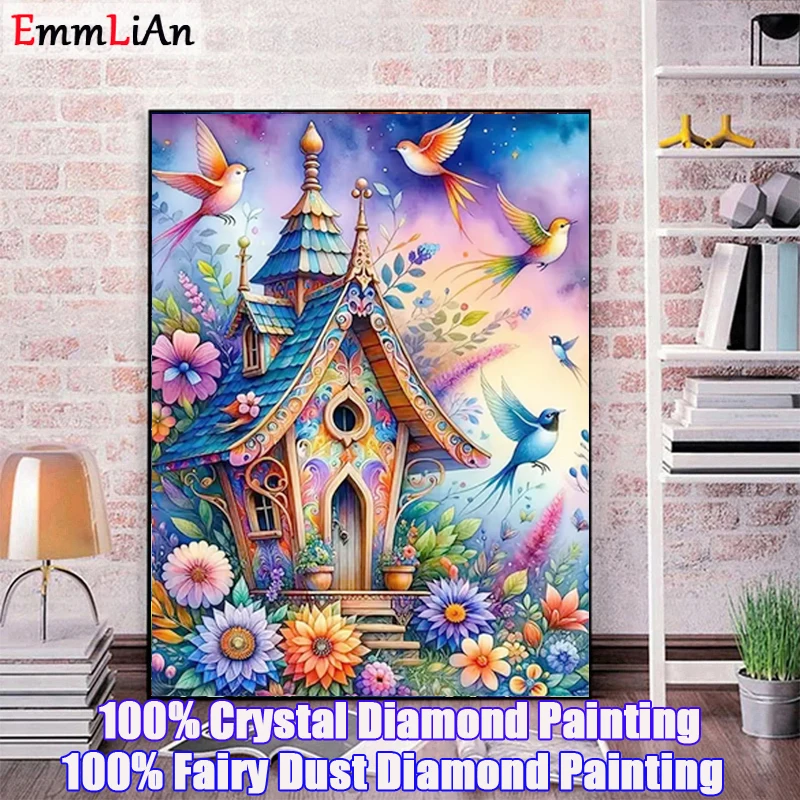 New Arrival Fairy Dust Diamond Embroidery Landscape Flowers House Rhinestones Full Crystal Mosaic Bird Painting Handmade Gift