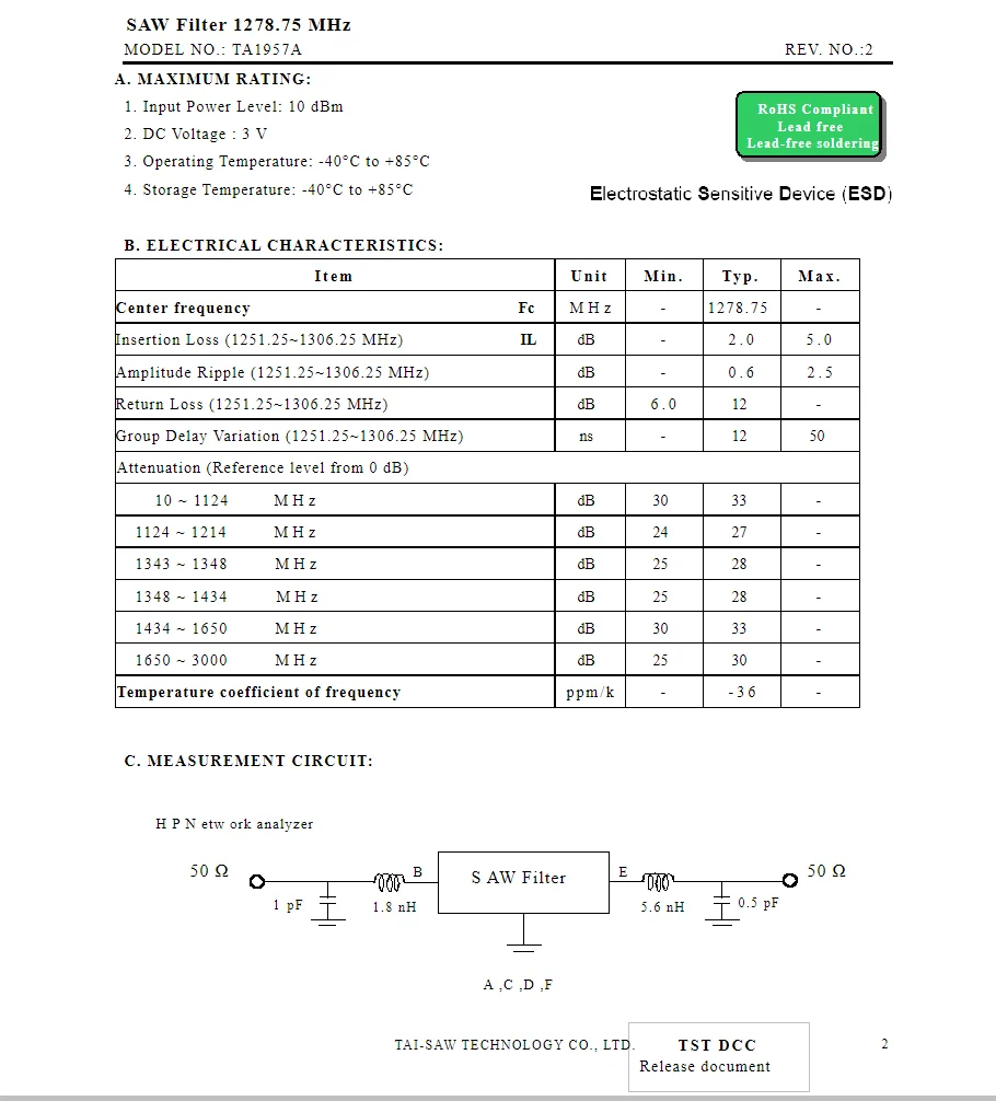 Imagem -04 - Código cu Brand Novidades Original 12anime Embalado Smd Saw Filter 10 Pcs Ta1957a