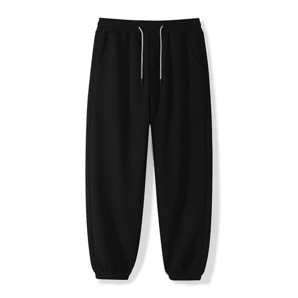 Men Trousers Cozy Plush Men's Winter Pants with Elastic Waist Drawstring Soft Warm Sweatpants with Ankle-banded Pockets for Fall