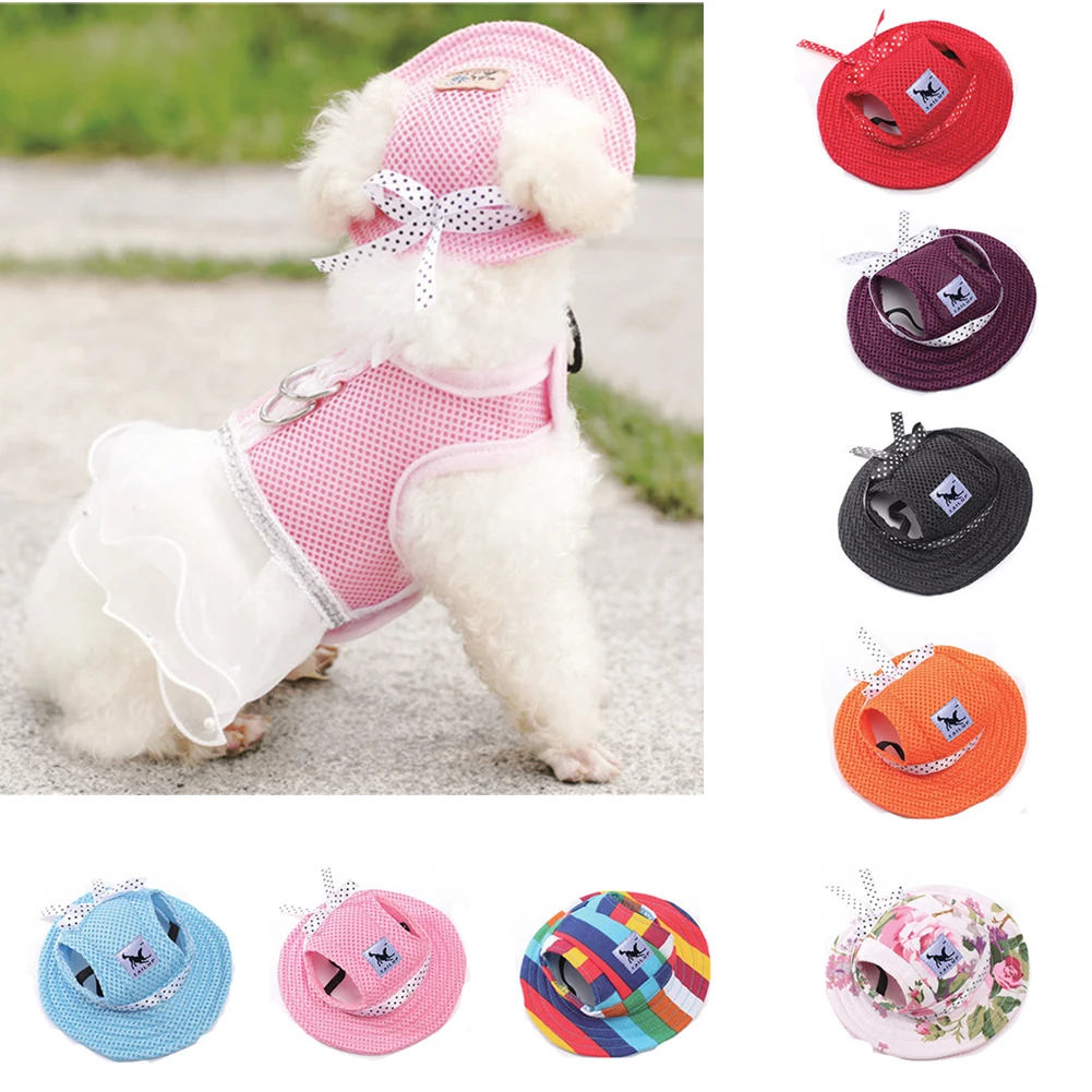 Fashion Canvas Dogs Hat Cap Summer Cap Breathable Mesh Dog Princess Caps / Sun Hat