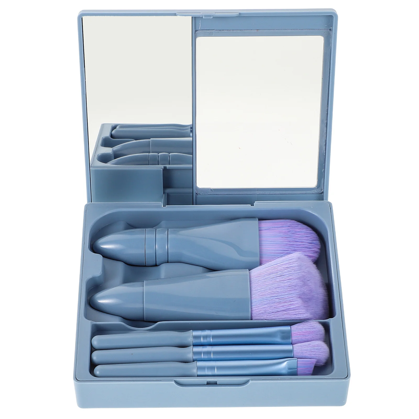 1 set di pennelli per trucco da viaggio compatti, custodia portatile, setole integrate, cipria, ombretto, fondotinta, mini