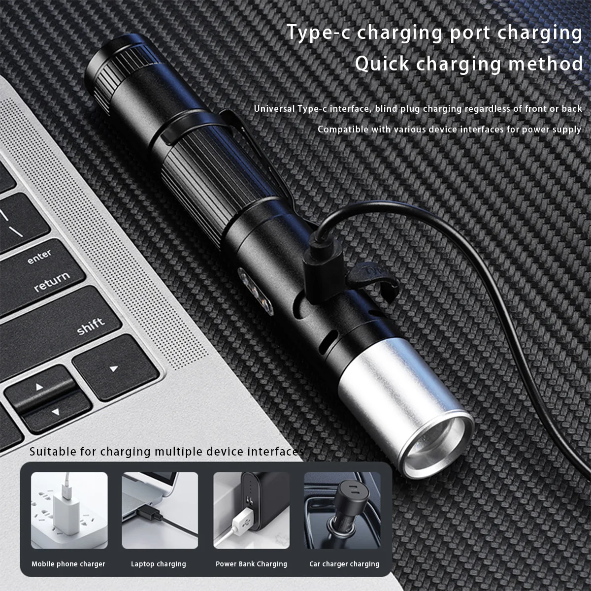 Ignition Pen Light 400 Lumens USB Rechargeable 800mAh Aluminum Alloy Adjustable Focus Flashlight with Multi-Color Side Lights