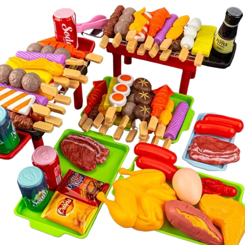 Ensemble de cuisine complet pour enfants, simulation de nourriture, ustensiles de cuisine, barbecue, jeu de rôle éducatif, jouets, cadeaux amusants pour filles
