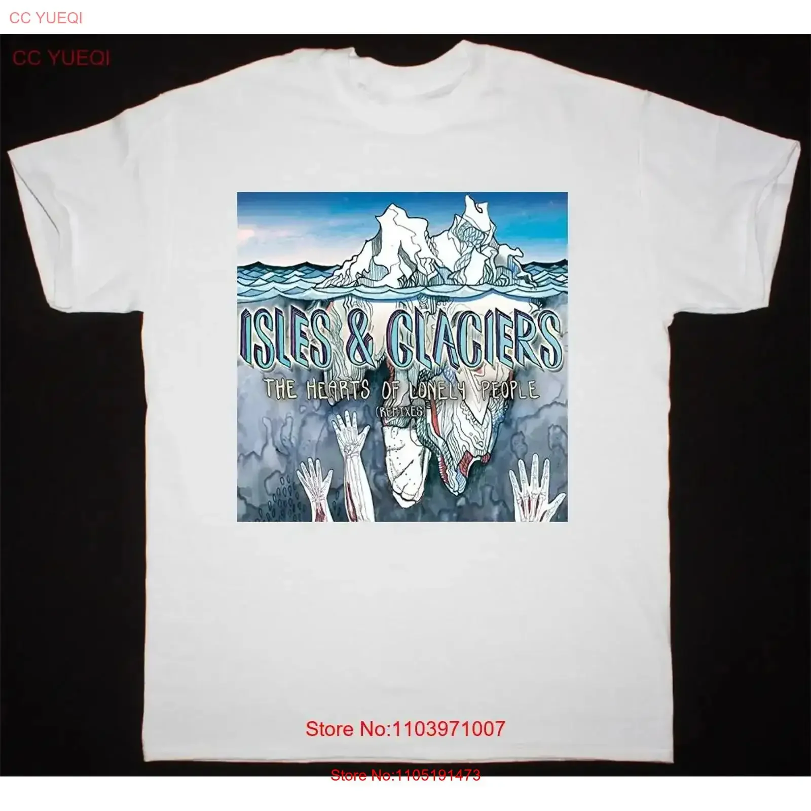 تي شيرت جليدي على شكل جزائر قلوب وحيدا بيضاء لجميع المقاسات AR203 عتيق مغسول ناعم للجنسين #1