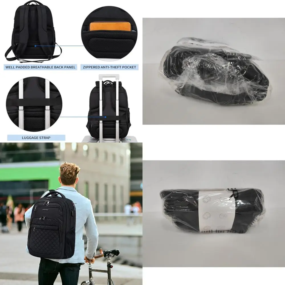 Mochila acolchoada para laptop com 17 bolsos para porta USB e RFID – Mochila resistente à água para trabalho, faculdade, homens e mulheres