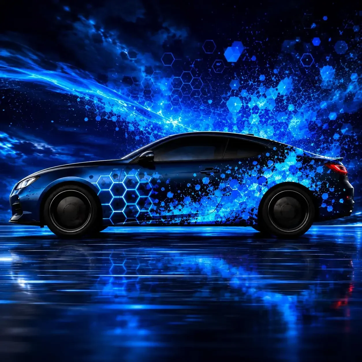 2pcs Blue Neon Hexagon Car Wrap Vinyl Decal, Full Body Side Graphics
