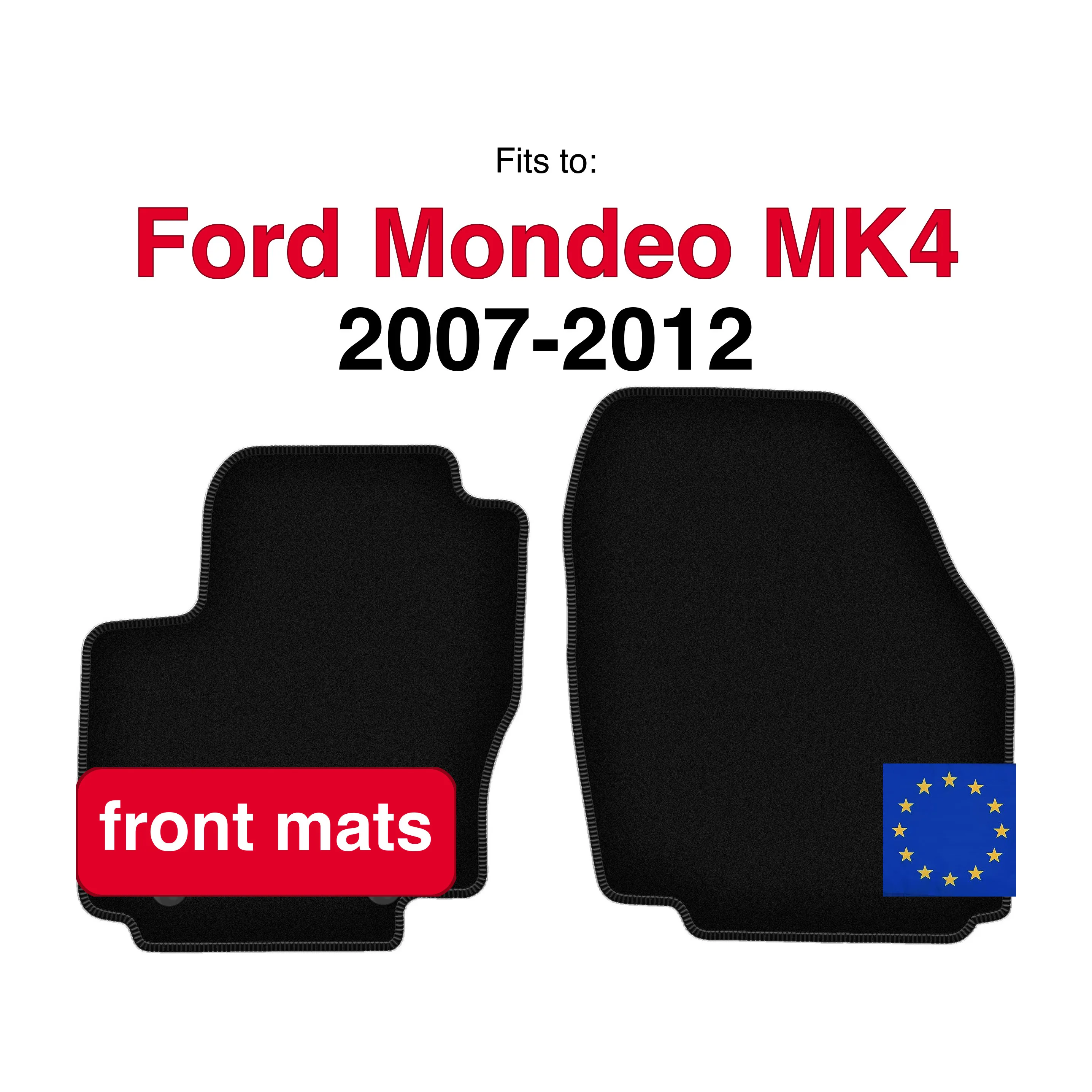 Velours vloermatten voor Ford Mondeo MK4 liftback sedan stationwagen (2007-2012) - Zwart (2 stuks) set voorste autovloertapijt