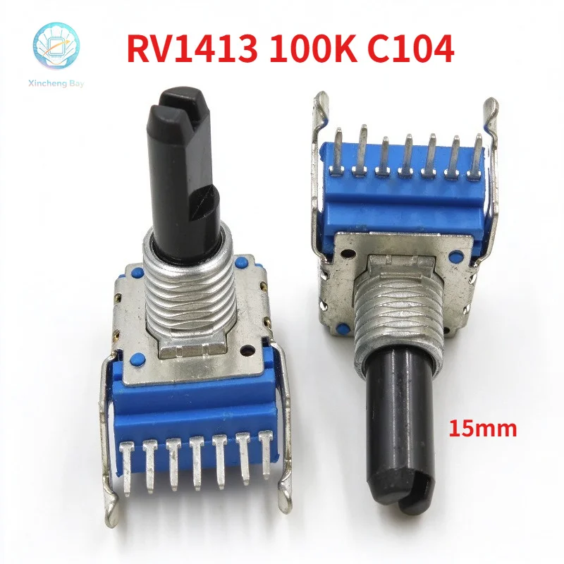 10pcs/lot RV1413 power amplifier potentiometer C104 potentiometer half handle 100K 7-pin bracket handle length 15MM