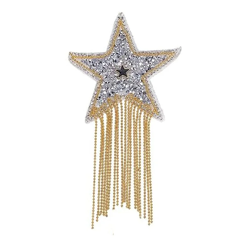 ABQR 6 pezzi toppe con strass a stella con nappe a catena stella a cinque punte toppe da stiro vestiti cappello jeans borsa pantaloni eleganti fai da te