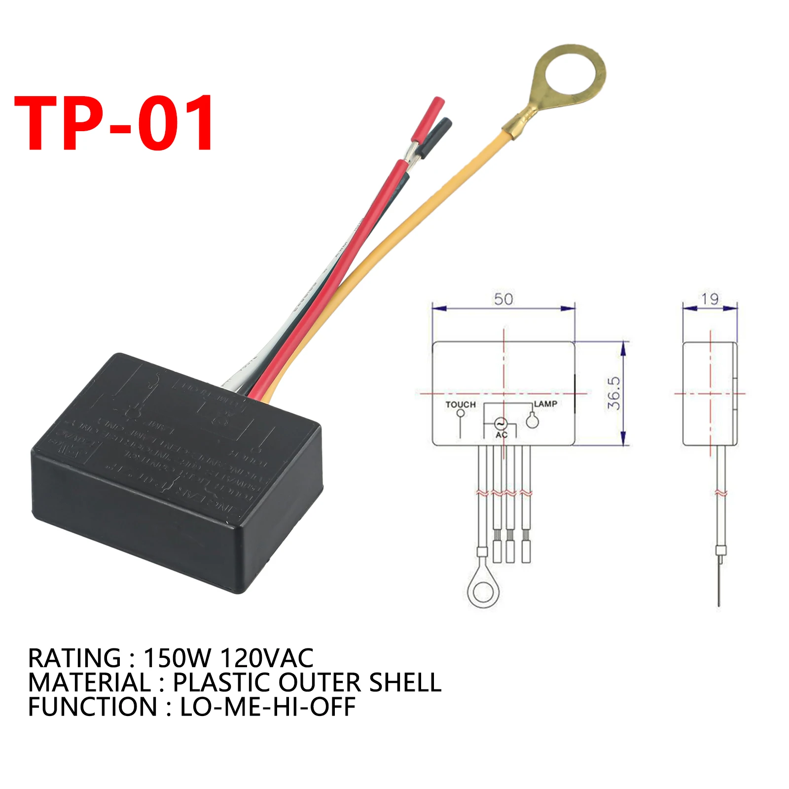 Touch-Controlled Dimmer Switch Module for Zing Ear TP-01 ZH Lamps with Clear Circuit Indication and 150W Rated Power Capacity