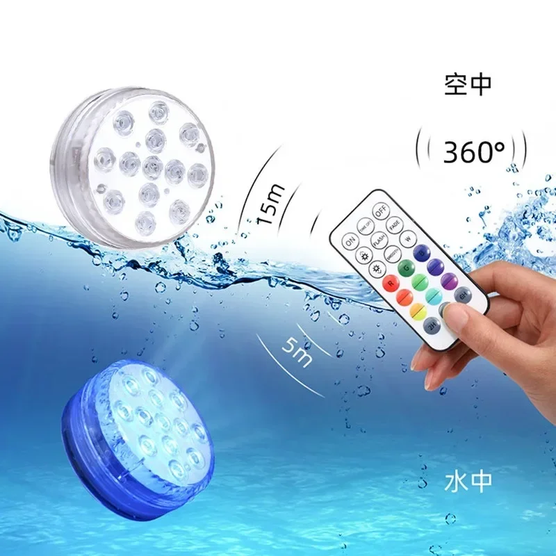 Subaquático Submersível RGB LED Light, Bateria Powered Night Lamp, Jardim Luzes de piscina, Festa de casamento, Vaso, 10LEDs