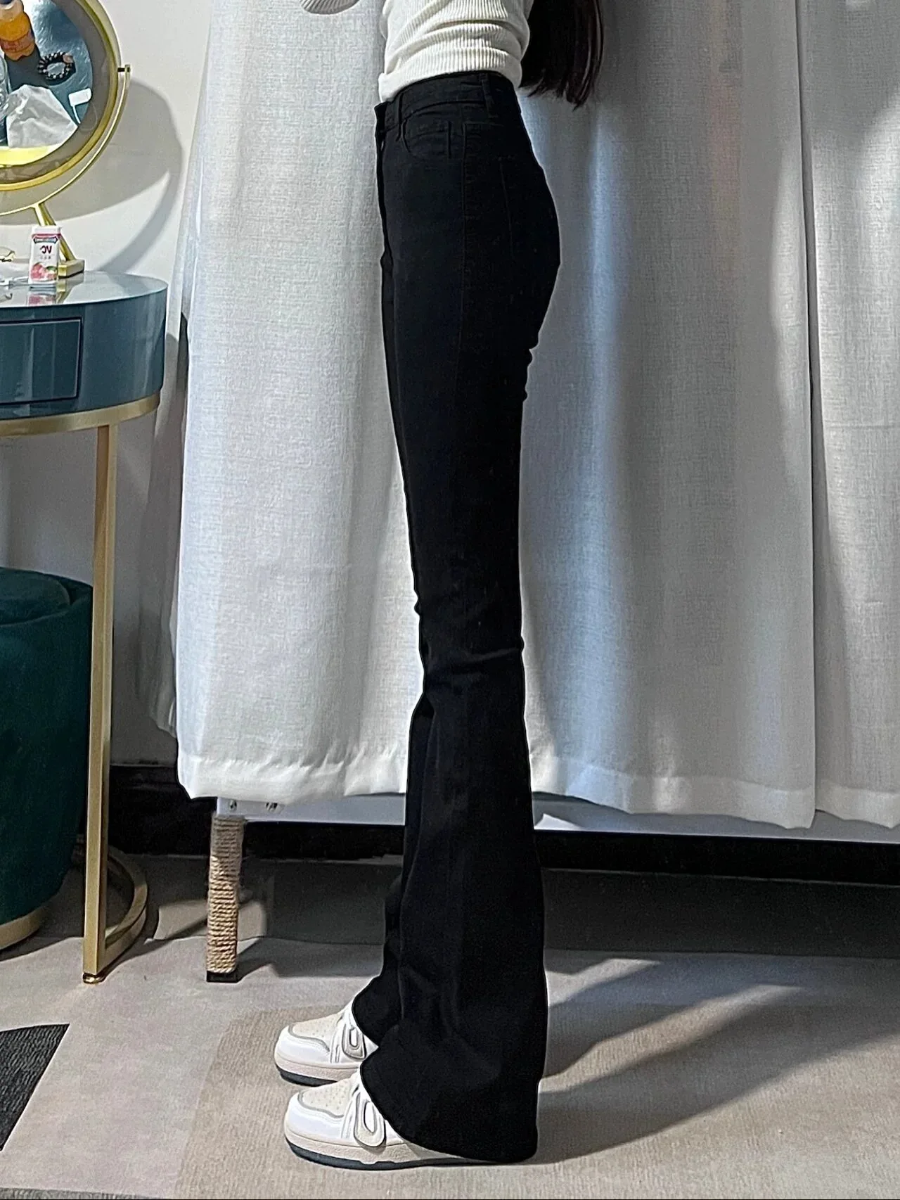 Vaqueros acampanados de cintura alta para mujer Primavera Faion 2024 Slim Fit Elástico Bla Jeans Cintura alta Bell Bot Estiramiento largo de algodón...