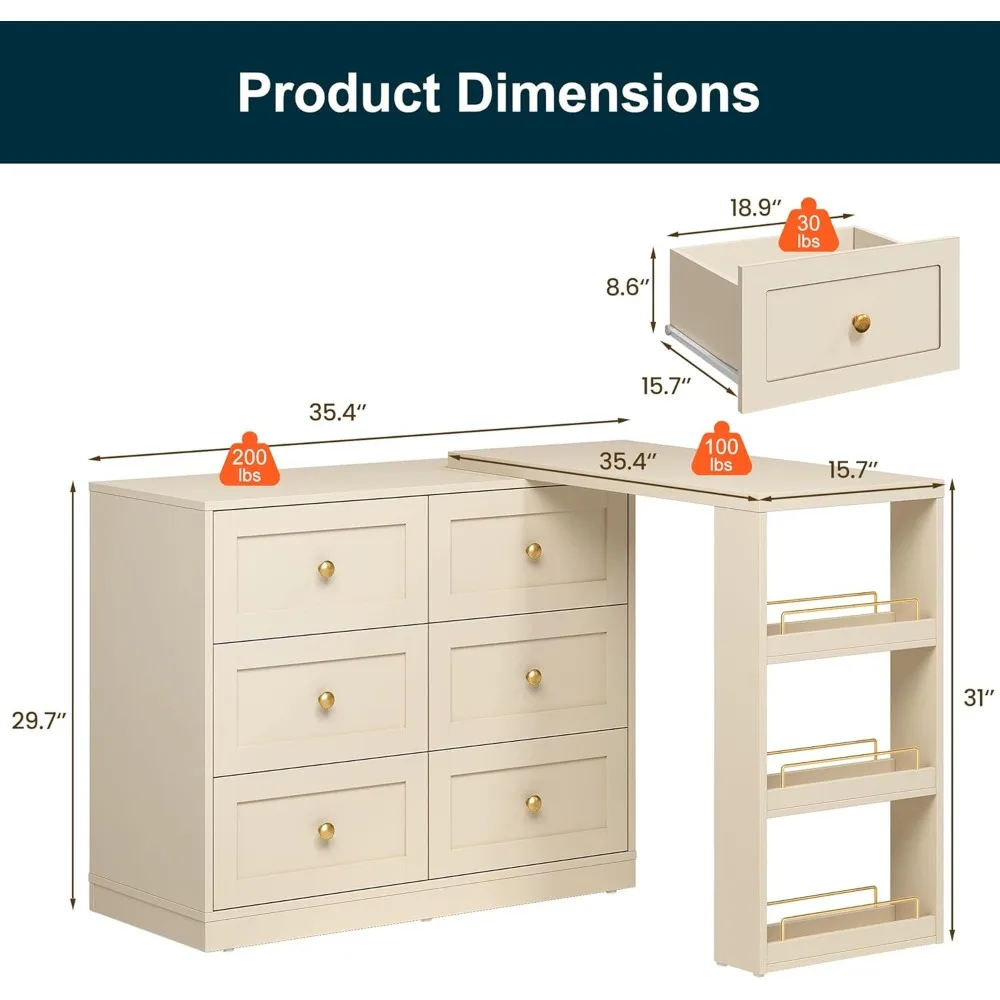 67 مكتب زينة للمكياج قابل للتوسيع مع أدراج و3 أرفف، مجموعة طاولة تزيين خشبية لغرفة النوم، بيج #2