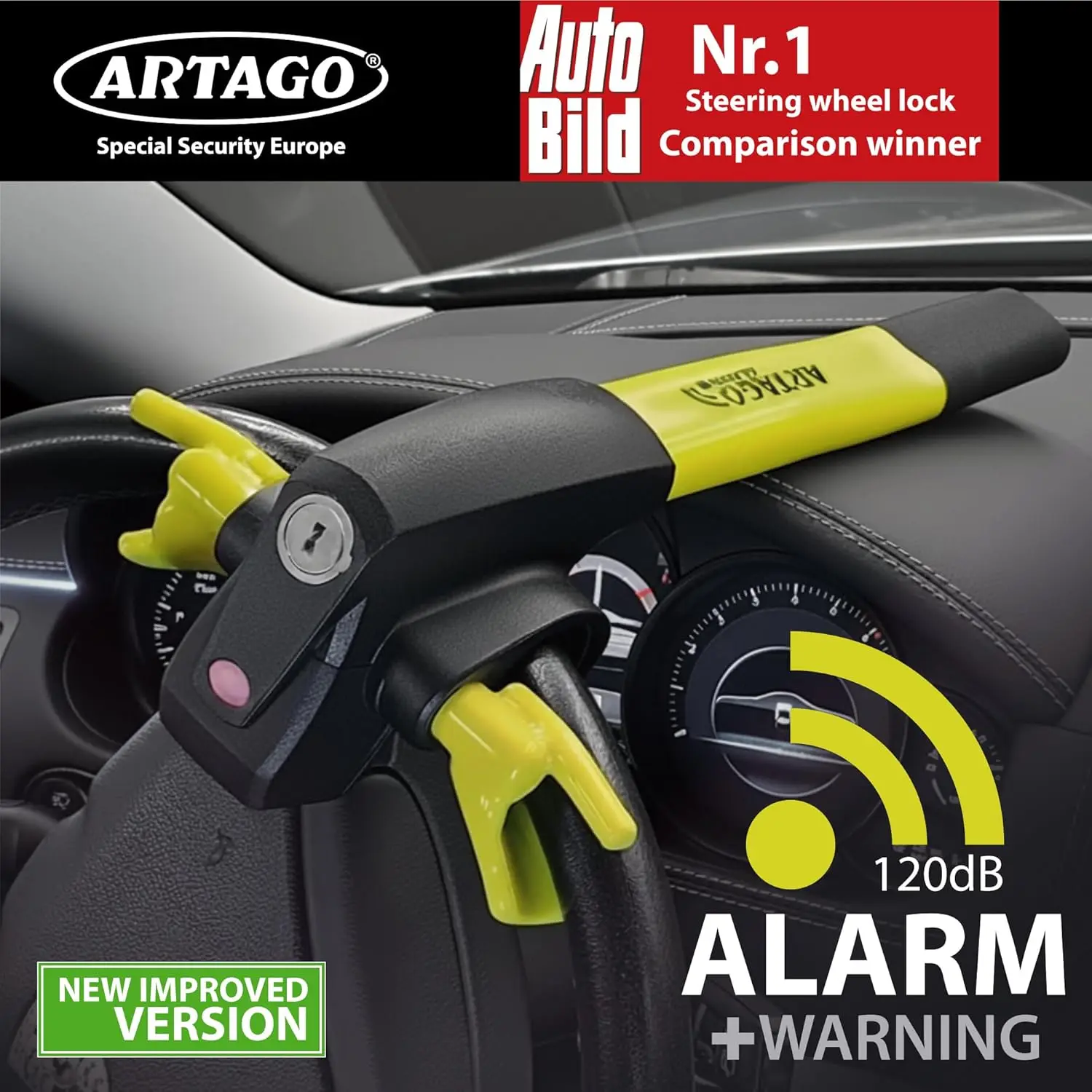 High-End 2-in-1 Steering Wheel Lock with 120dB Alarm, LED Light, and Universal Fit for Enhanced Car Security