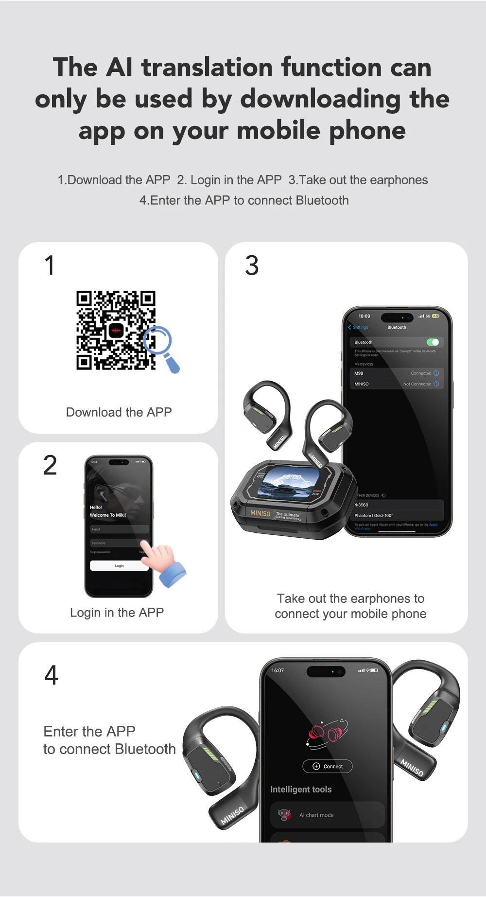 Übersetzer-Kopfhörer MINISO M98 AI Drahtlose Kopfhörer Büro-Chat-Headset ASMR Headset DIY APP AI Drahtlose Kopfhörer mit Mi – Detail 5